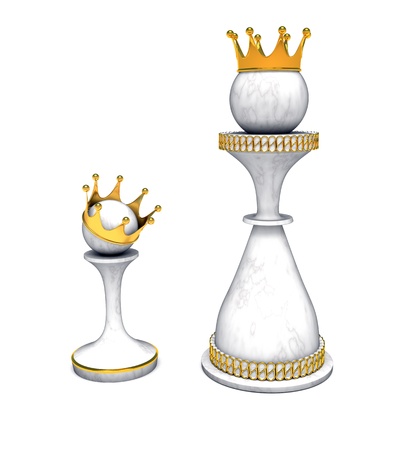 chess queen and pawn with gold crownの写真素材