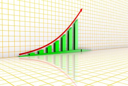 Arrowed business chart over grid backgroundの写真素材