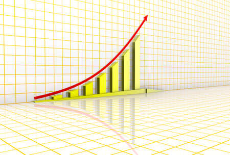Arrowed business chart over grid backgroundの写真素材