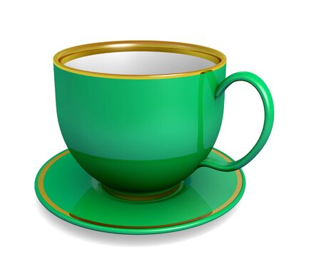 Green cup of tea on the white backgroundの写真素材