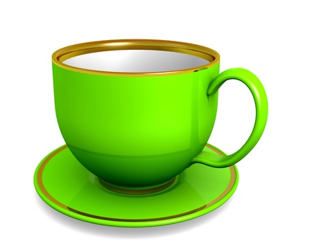 Cup, green color over white. 3d illustrationの写真素材
