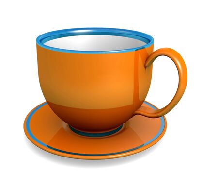 Cup, orange color over white. 3d illustration.の写真素材