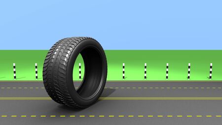 Wheel on the road, abstrct 3d illustrationの写真素材