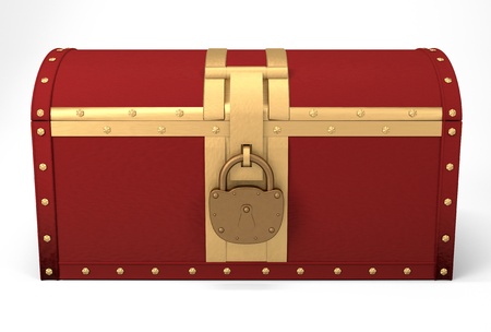 Closed treasure chest over white, 3d illustrationの写真素材