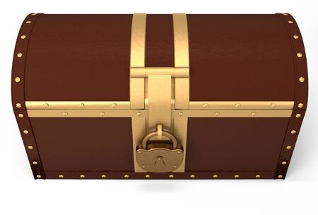 Closed treasure chest over white, 3d illustrationの写真素材