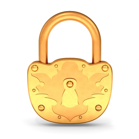 Gold Padlock isolated on the white backgroundの写真素材