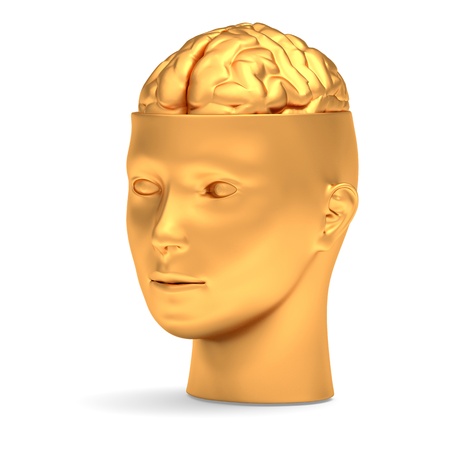 Gold brain in gold head is openedの写真素材