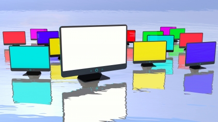 Abstract colorful monitors group, 3d illustration backgroundの写真素材