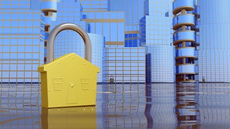 City background with lock. abstract business conceptの写真素材