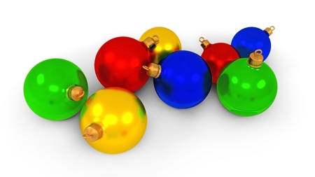 christmas balls, Festive toys over white backgroundの写真素材