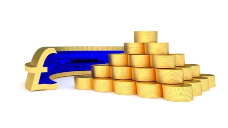 golden pyramid of coin and pound sterling symbolの写真素材