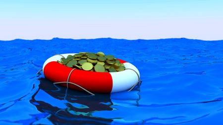 Concept of rescue of money. Coins in lifesaver.の写真素材