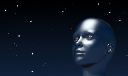 Boy head looking up at universe. Abstract illustrationの写真素材