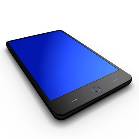 Smart phone with blue screen on a white の写真素材