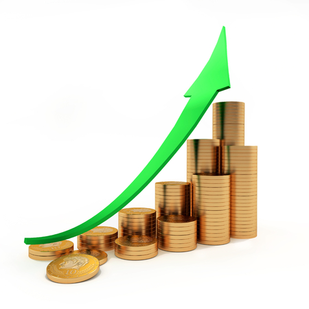 Arrow and coins chart, business success conceptの写真素材