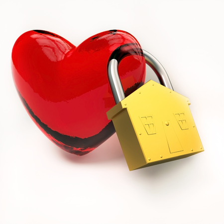  Red heart with lock symbol. Love concept.の写真素材