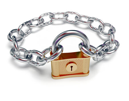 Padlock and chain on the white の写真素材