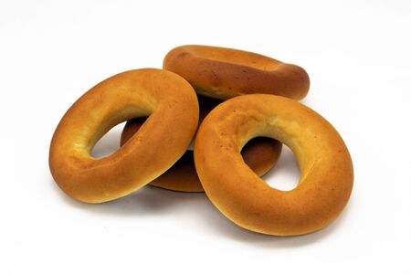 bagels on the white background, farinaceous foodの写真素材