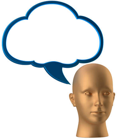 man head and drawing cloud isolated on the whiteの写真素材