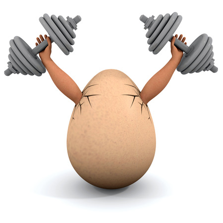 Egg holds a dumbbells. Illustration on the white backgroundの写真素材