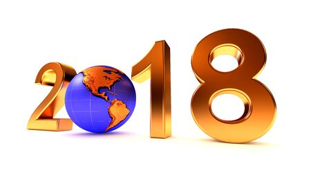 Year 2018 Earth gobe on the white - 3d illustration. Americaの写真素材