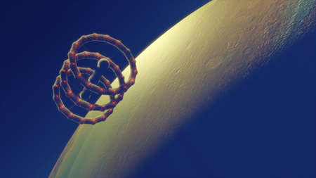 Spacestation orbital flying over exoplanet. 3d illustration.の写真素材