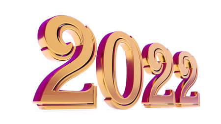 Golden 2022 year isolated on white background. 3D illustration.の写真素材
