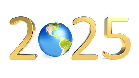 2025 year, globe America on the whiteの写真素材