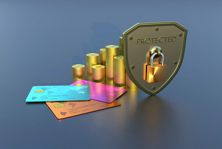 Credit card Locked, Shield Lock, 3d illustration backgroundの写真素材