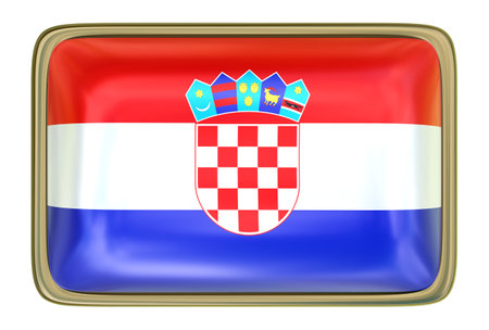 Croatian Flag Badge isolated onthe white backgroundの写真素材
