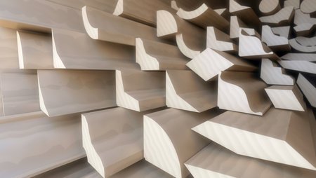 Pile of wooden rails, wooden profile boardsの写真素材