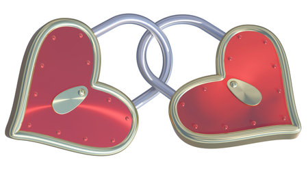 Locks as red hearts and for Valentines Day isolatedの写真素材