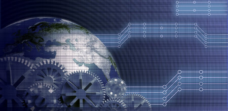 Mechanic technology and new using digital circuits and old mechanisms, abstract bannerの写真素材