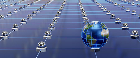 Earth Globe web connection, abstract banner of worldwide internet or energy webの写真素材