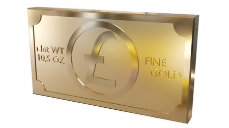 Golden ingot, Pound Sterlings Sign isolated on the whiteの写真素材