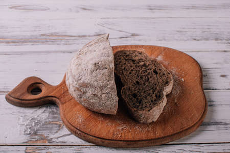 Fresh bread on the village table. Ingredients.yammyの写真素材