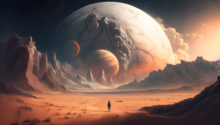An astronaut travels through space in a new worldの素材