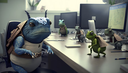 Fabulous office staff monsters on April Fool's Day. High quality illustration. Image generated AIの素材
