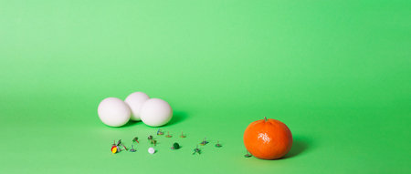 A creative picture of April Fools' Day jokes. Replacing food with similar items. Use of wooden forks and knives. Images of other objects are not what they really are.の写真素材