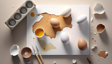 Coloring eggs for Easter thanks to bone and gouache. Christian tradition before the holiday. Generative AIの素材