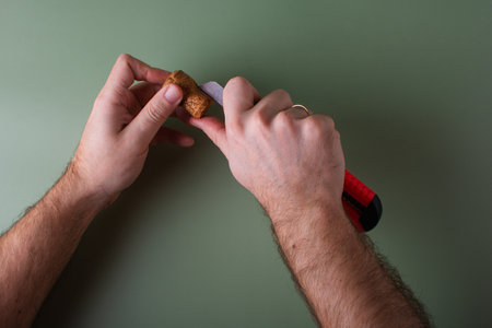 Recycling symbol and wine cork for secondary use.