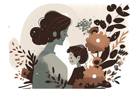 Illustration of a woman with children on Mothers Dayの素材
