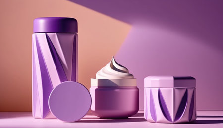 Skin care and cosmetics for glow, wellness or healthy glow on plain background. Facial care after laser facial aesthetics, chemical peeling and pure dermatology. Generative AIの素材