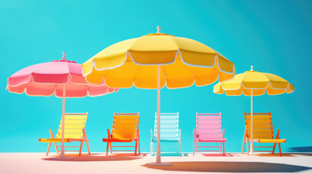 Summer concept of minimal fashion in bright and soft colors. Time for holidays. Places for rest. Time for hot discounts. Generative AIの素材