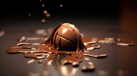 Splashes from pieces of melted chocolate. chocolate drops. Taste pleasure and temptation. chocolate day. Generative AIの素材