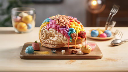 Healthy eating for better thinking. nutrition change. Vitamins in vegetables and fruits, to improve the well-being of the human body, concept. Generative AIの素材