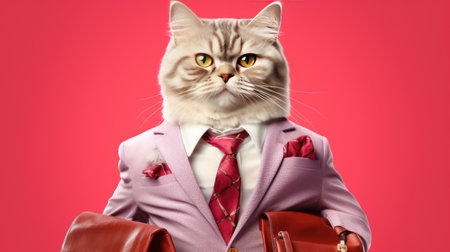 Portrait of a business cat in an official business suit. The concept of risks in business and contracts. Fears in the work of large campaigns. Fraud during the signing of contracts, when merging companies. Generative AIの素材