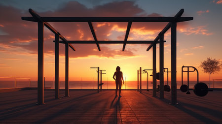 The concept of playing sports in the fresh air on sports grounds. Healthy lifestyle and improvement of physical condition. Evening entertainment. Generative AIの素材