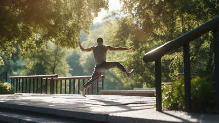 The concept of playing sports in the fresh air on sports grounds. Healthy lifestyle and improvement of physical condition. Evening entertainment. Generative AIの素材