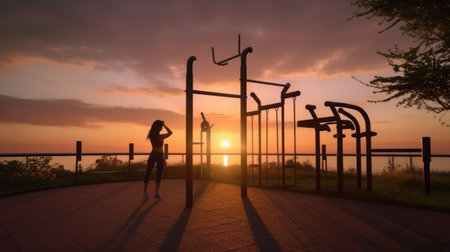 The concept of playing sports in the fresh air on sports grounds. Healthy lifestyle and improvement of physical condition. Evening entertainment. Generative AIの素材